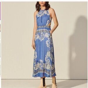 Sandro Long, sleeveless print dress, Size 34 (XS), Blue and white floral
